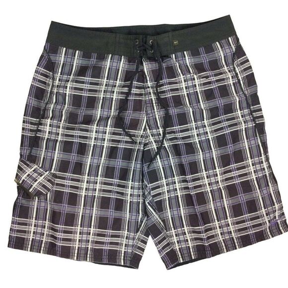 Nike Swim Board Shorts Mens Size 34 Trunks Gray Purple Plaid Water Sports Beach - Picture 1 of 7